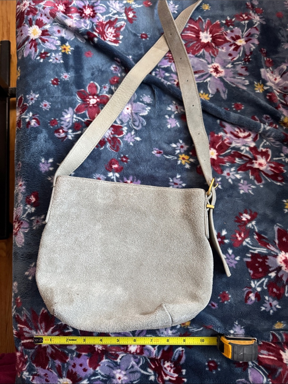 Suede Crossbody Shoulder Bag in Light Gray - Picture 10 of 12